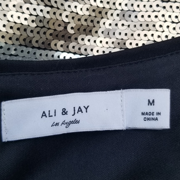 Ali & Jay striped sequin mini dress black gold silver purple medium - Picture 4 of 7